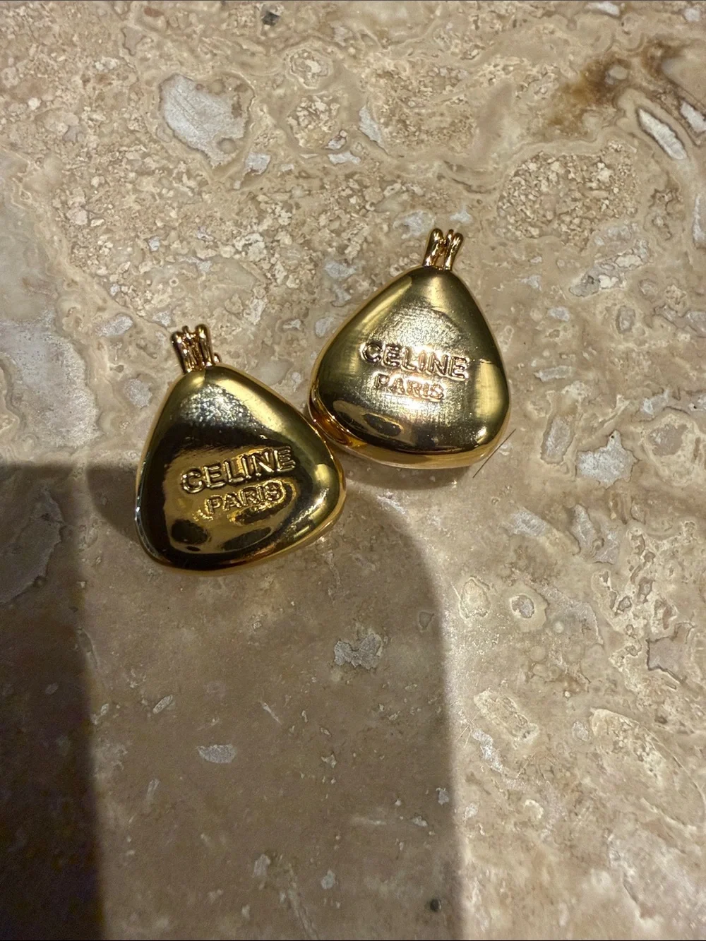 Celine Gold Tone Logo Drop Pendants